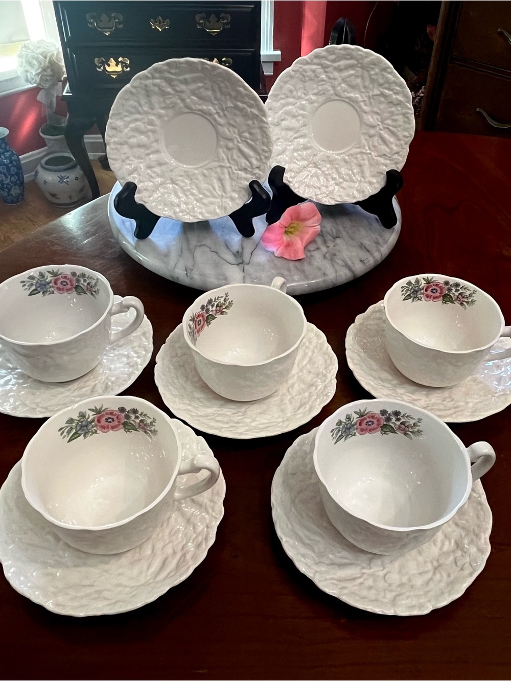 VTG Royal Cauldon Bristol Ironstone 'Woodstock' Textured Cup & Saucer 12pc Set